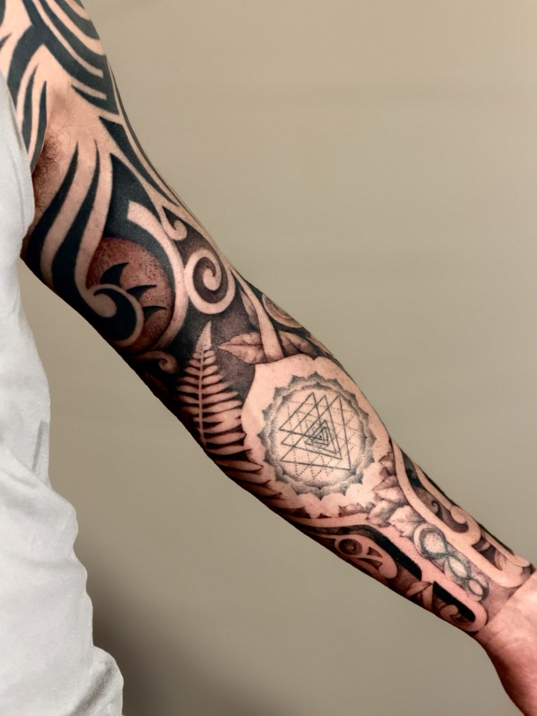 Modern Maori sleeve tattoo